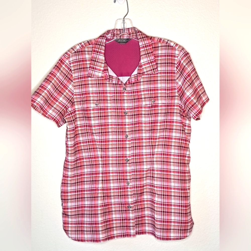 Eddie Bauer Red and Pink Button Down Shirt